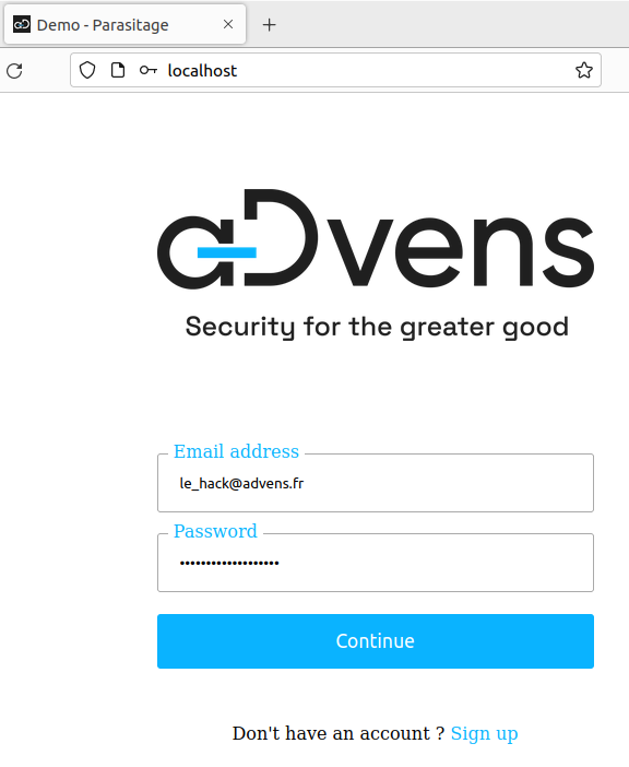 Notre application avec une mire d'authentification authent